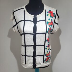 Milano Women's Vintage Floral Knit Cardigan Sweater Medium White Cottagecore